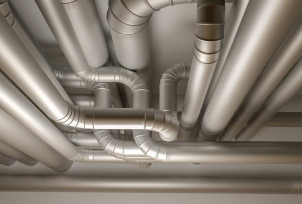 3D rendering of metal air duct system.